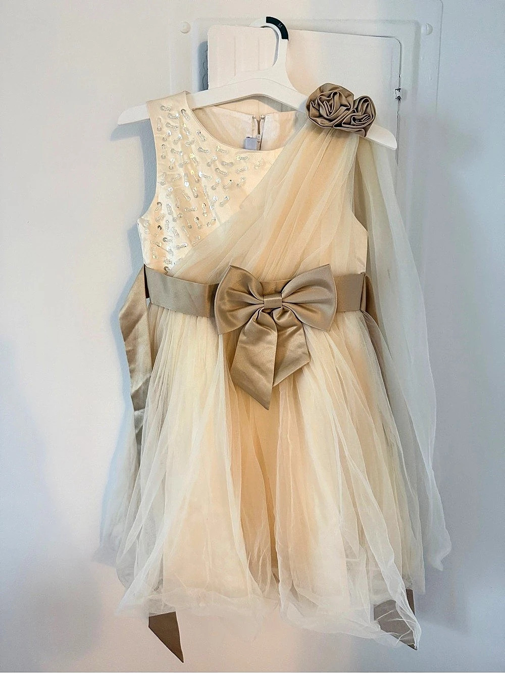 Cream Embellished Tulle Dress